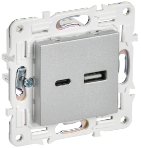 Розетка USB type A+C IEK Skandy SK-U22-018-K23 серебряный