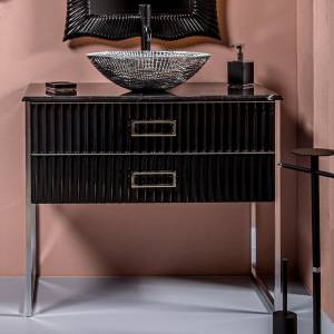 Тумба с раковиной Armadi Art Monaco 100 столешницей из мрамора черная, хром