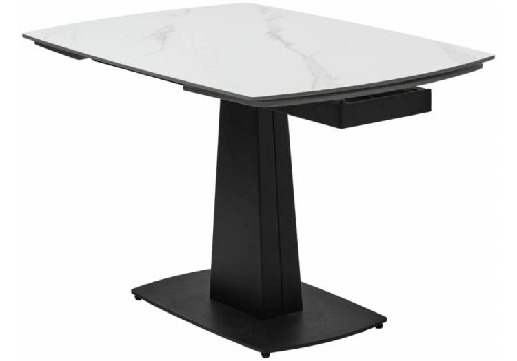 Стол Woodville Balde 593885 matt white marble solid ceramic/black 140(200)x85x76