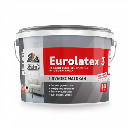 Краска для стен и потолков водно-дисперсионная Dufa Retail Eurolatex 3 глубокоматовая 10 л