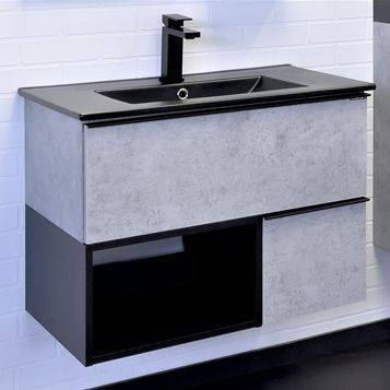 Тумба с раковиной Comforty Франкфурт-75 00-00011082 бетон светлый с черной раковиной Comforty 75E