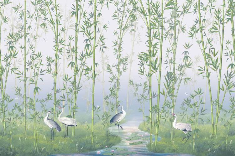 Бесшовные Eco обои Ortograf Chinoiserie 33928 Bamboo forest blue Шелк OE-H
