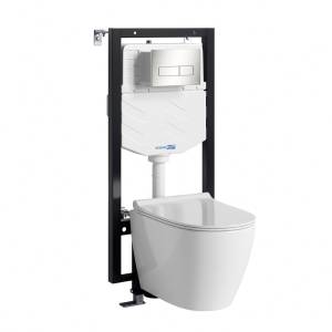 Комплект Wasserkraft Vils 56TLT.010.ME.BN03.H002 унитаз подвесной, белый, сиденье микролифт, с инсталляцией, кнопка никель
