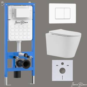 Унитаз с инсталляцией Iberica Blanca Burgos Alto IB001.BRA.234.111 безободковый, с крышкой-сиденьем микролифт, с белой матовой кнопкой