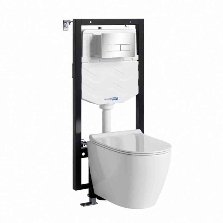 Комплект Wasserkraft Vils 56TLT.010.ME.BN03.H002 унитаз подвесной, белый, сиденье микролифт, с инсталляцией, кнопка никель