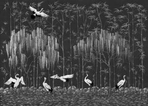 Бесшовные Eco обои Ortograf Chinoiserie 33960 Valley of storks dark Гладь ОЕ-Р2