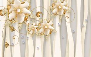 3D Фотообои Artegrafico «Цветочная композиция с жемчужинами» CF-024 акварель