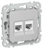 Розетка телефонная RJ11+Ethernet RJ45 IEK Flite FI-KT22-1-K47 алюминий