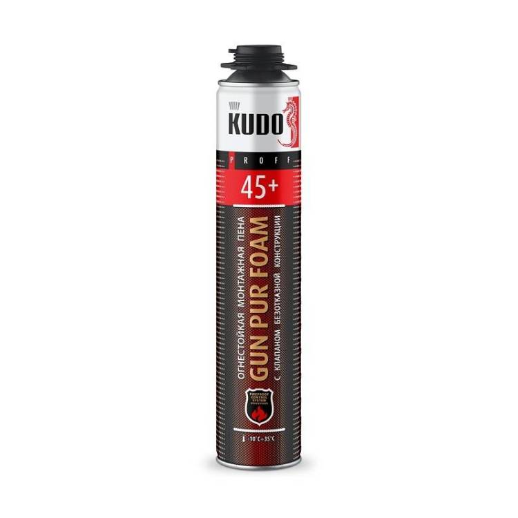 Пена полиуретановая монтажная KUDO Fire Proff 45+ огнестойкая всесезонная 1 л