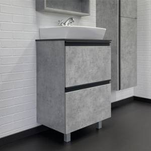 Тумба с раковиной Comforty Эдинбург-60-Н 00-00004763 бетон светлый с черной столешницей, с раковиной COMFORTY 9055RA-50