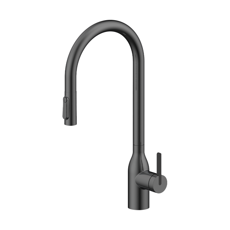 Смеситель для кухни Paulmark Universal Un213880-GM с выдвижным изливом, вороненая сталь