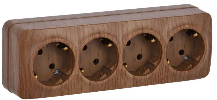 Розетка 4-местная с заземлением IEK Glory ERH41-K24-16 дуб
