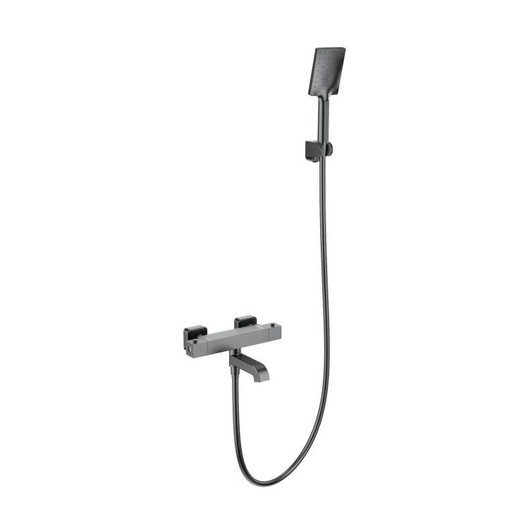 Смеситель для ванны Wonzon & Woghand WW-B2026-A1-BGG термостатический, с душевым гарнитуром, темный графит