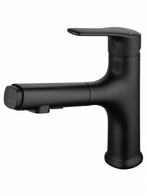 Смеситель для раковины Wonzon & Woghand WW-AE4151-MB с выдвижным изливом, черный матовый