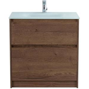 Тумба с раковиной BelBagno KRAFT-800-2C-PIA-RT 80x46x83 Rovere Tabacco напольная с фрезерованными ручками по всей длине фасада с двумя выкатными ящиками