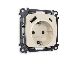 Комплект механизма электрической розетки 2USB A+C 20W (быстрая зарядка) с заземлением Ambrella Volt Omega MO330010