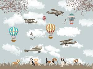 3D Фотообои Artegrafico «Воздушные шары с собачками» KID-117 акварель