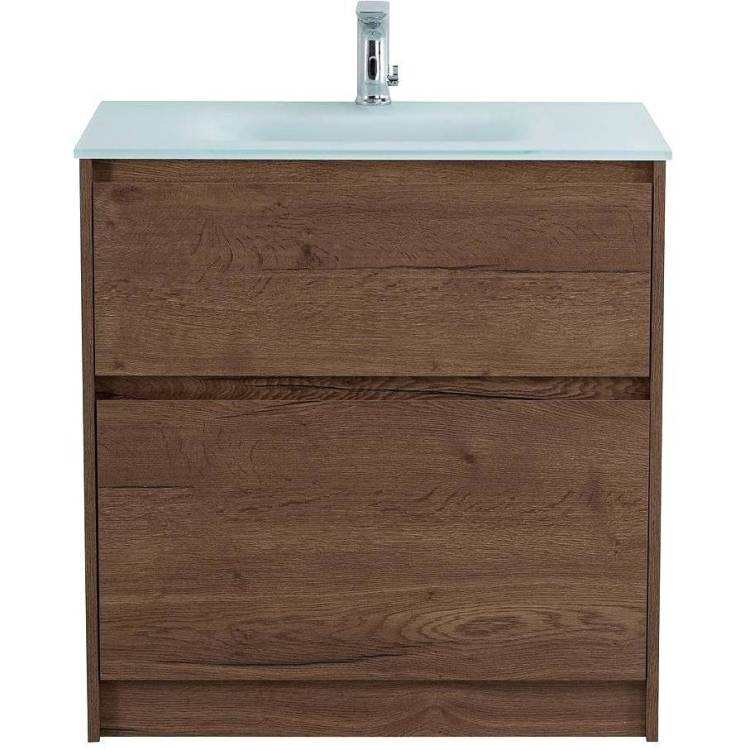 Тумба с раковиной BelBagno KRAFT-800-2C-PIA-RT 80x46x83 Rovere Tabacco напольная с фрезерованными ручками по всей длине фасада с двумя выкатными ящиками