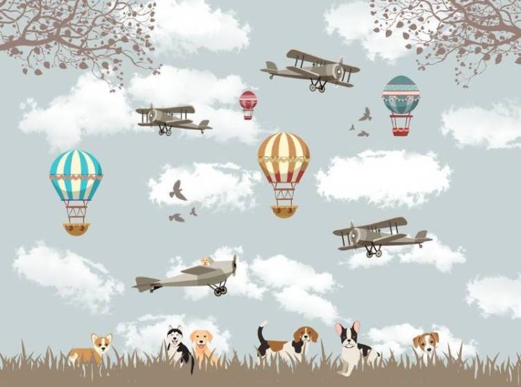 3D Фотообои Artegrafico «Воздушные шары с собачками» KID-117 акварель