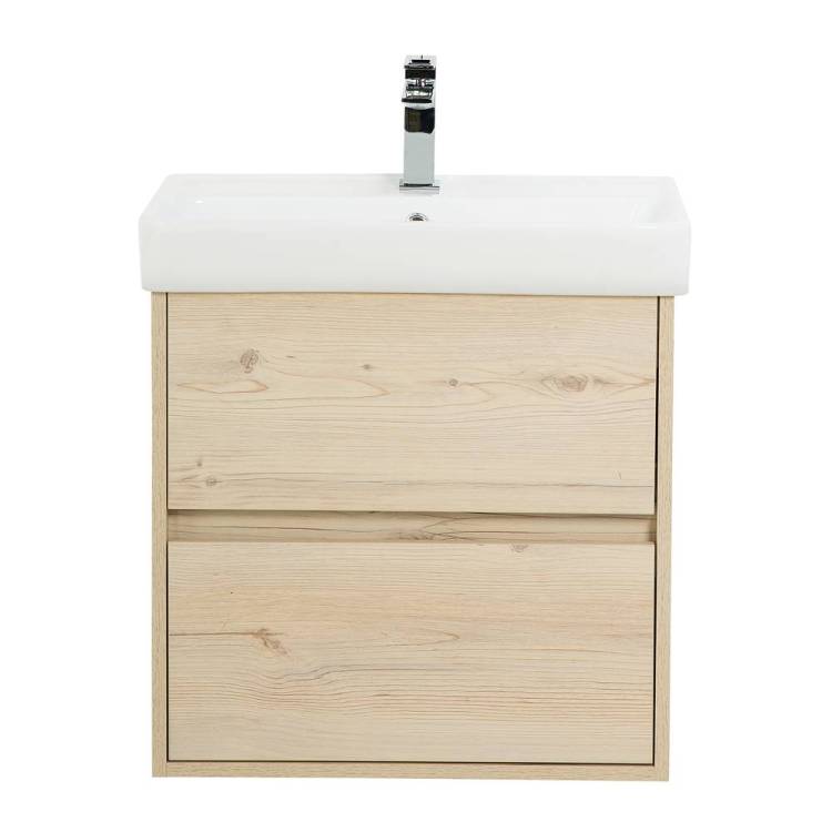 Тумба с раковиной Belbagno Neon NEON-600-2C-SO-PB 57.2x34.6x55 Pino Bianco подвесная с двумя выкатными ящиками, с доводчиками