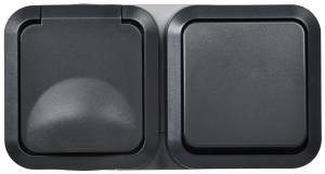 Розетка+Выключатель 1-клавишный IEK Tors TS-G10-6-55-V-K53 графит