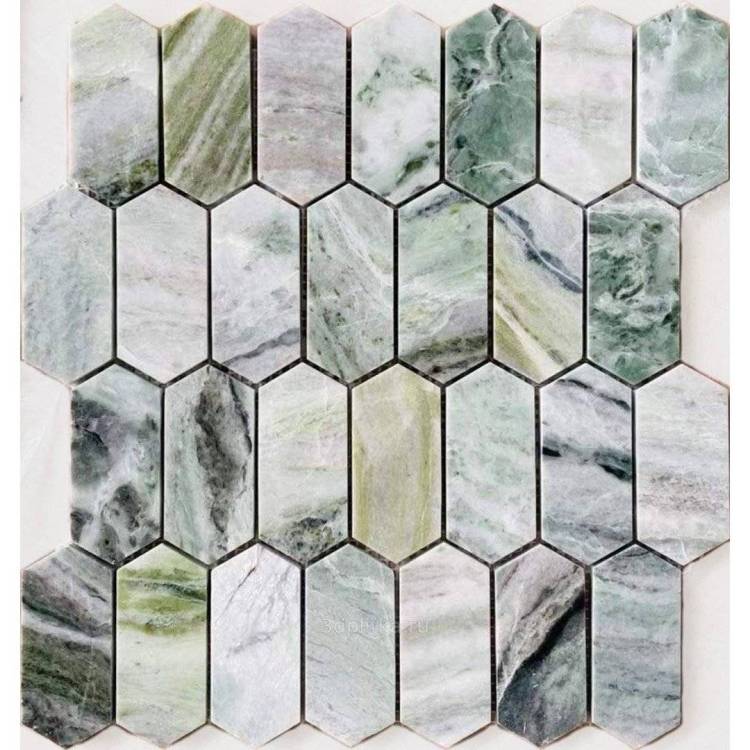 Мозаика LeeDo Pietrine Hexagonal Onice Verde Oliva Pol Long Hex (3.8x8.6) 27.8x30.4