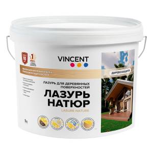 Лазурь лессирующая для защиты древесины Vincent Lasure Nature сатиновая 9 л