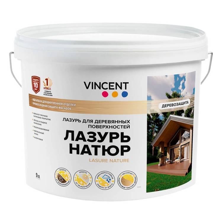 Лазурь лессирующая для защиты древесины Vincent Lasure Nature сатиновая 9 л