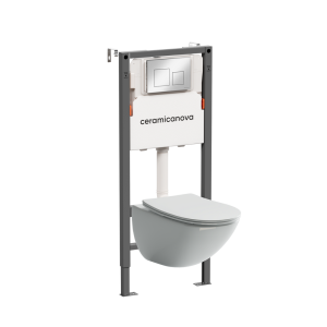 Унитаз с инсталляцией Ceramica Nova Mono (Моно) CN1905_121002CH безободковый, сиденье микролифт, кнопка хром глянцевый