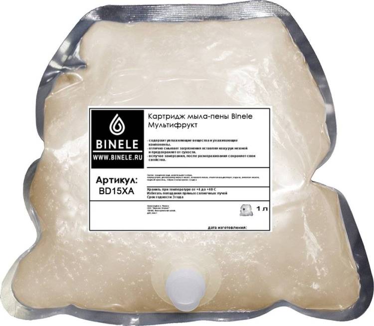 Жидкое мыло Binele BD15XA мультифрукт мыло-пена (Блок: 6 картриджей по 1 л)