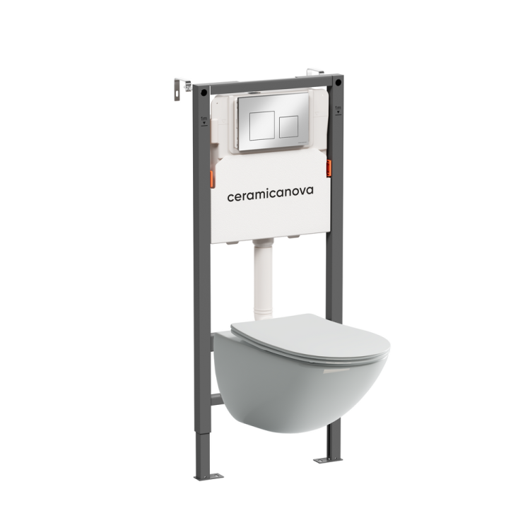 Унитаз с инсталляцией Ceramica Nova Mono (Моно) CN1905_121002CH безободковый, сиденье микролифт, кнопка хром глянцевый