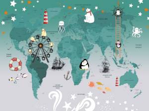 3D Фотообои Artegrafico «Карта с белыми медведями» KID-124 канвас