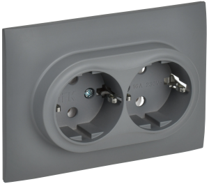 Розетка 2-местная с заземлением IEK Skandy SK-R21-16-K03-F серый