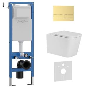 Комплект Iberica Blanca Toledo Alto IB.001M.TLA.234.1603 унитаз безободковый, белый, сиденье микролифт, клавиша смыва золото матовое