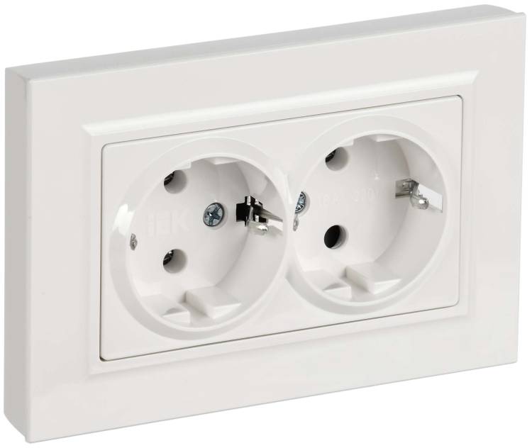 Розетка 2-местная с заземлением IEK Brite BR-R27-16-K01-F белый