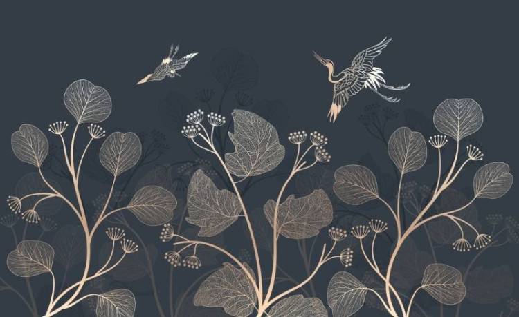 3D Фотообои Artegrafico «Журавлиная пара в свете луны» PL-060 акварель