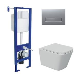 Комплект Berges Atom Line 043347 кнопка матовый хром, сиденье микролифт, безободковый