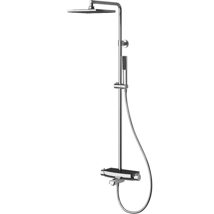 Душевая стойка Teska Mira DK3602C с термостатом и изливом, черное стекло