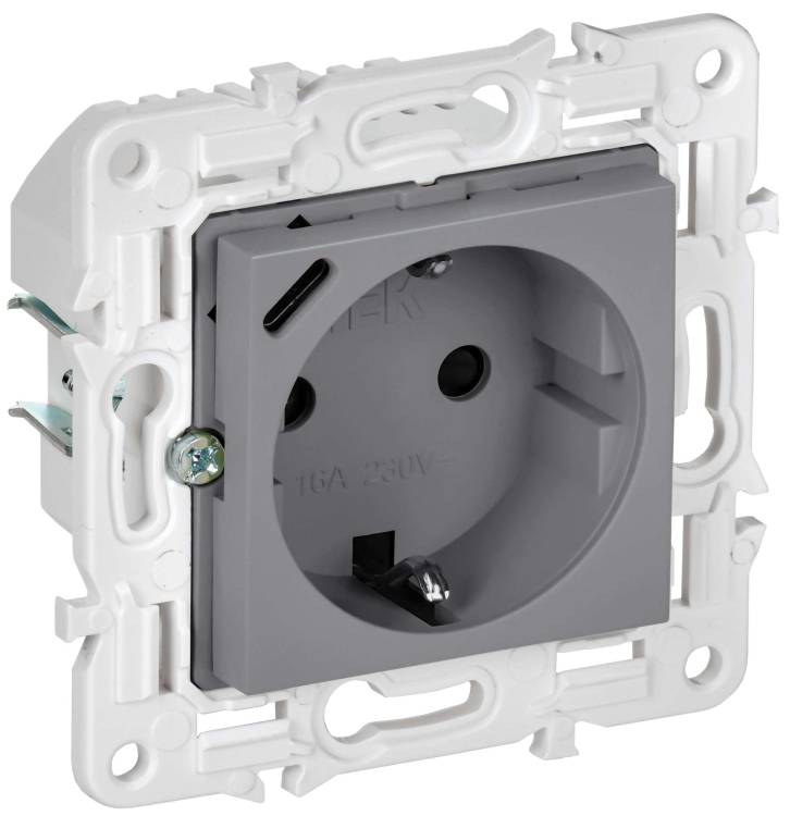 Розетка 1-местная с заземлением, шторками и USB Type С IEK Skandy SK-R14-16-U14-018-K03 серый