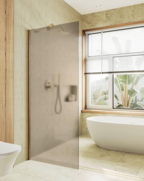 Душевая перегородка MaybahGlass MGD-697-3ш 79x195, стекло бронза матовая 8 мм, профиль золото