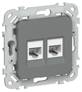 Розетка телефонная RJ11+Ethernet RJ45 IEK Flite FI-KT22-1-K80 мокрый асфальт