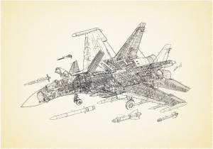 3D Фотообои Artegrafico «Истребитель чертеж на светлом» PD-046 песок