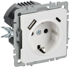 Розетка 1-местная с заземлением, шторками и USB Type A+С IEK Brite BR-R14-16-U22-018-K91 арктический белый