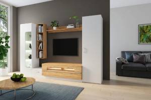 Стенка в гостиную Атлант Loft-20 белый, дуб вотан