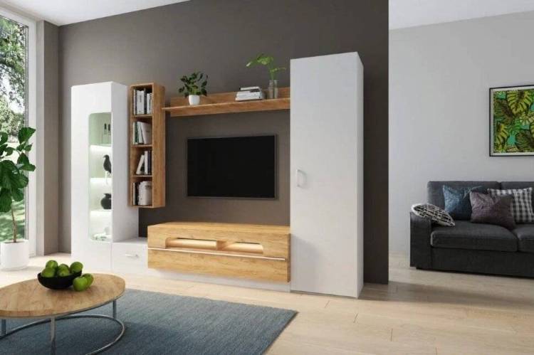 Стенка в гостиную Атлант Loft-20 белый, дуб вотан