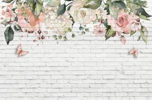 3D Фотообои Artegrafico «Коралловые розы на кирпичной кладке» BT-027 акварель