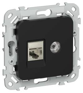 ТВ-розетка+Ethernet RJ45 IEK Flite FI-AK21-2-K02 черный