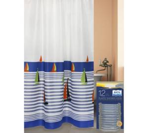 Штора для ванной Bath Plus Regatta akch17022 с кольцами, 180x200, белый, синий
