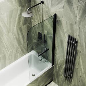 Шторка на ванну MaybahGlass MGV-764-6 40x140, поворотная, стекло прозрачное 6 мм, профиль черный, с полотенцедержателем