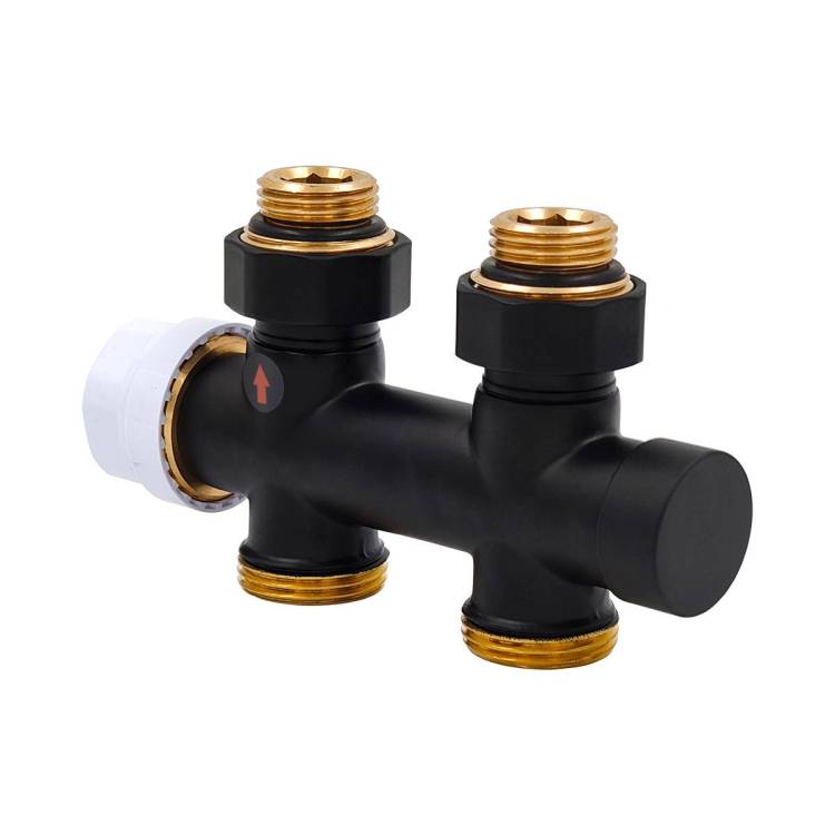 Узел нижнего подключения Primoclima Armature PC720SW термостатический, прямой 1/2"х3/4", черный